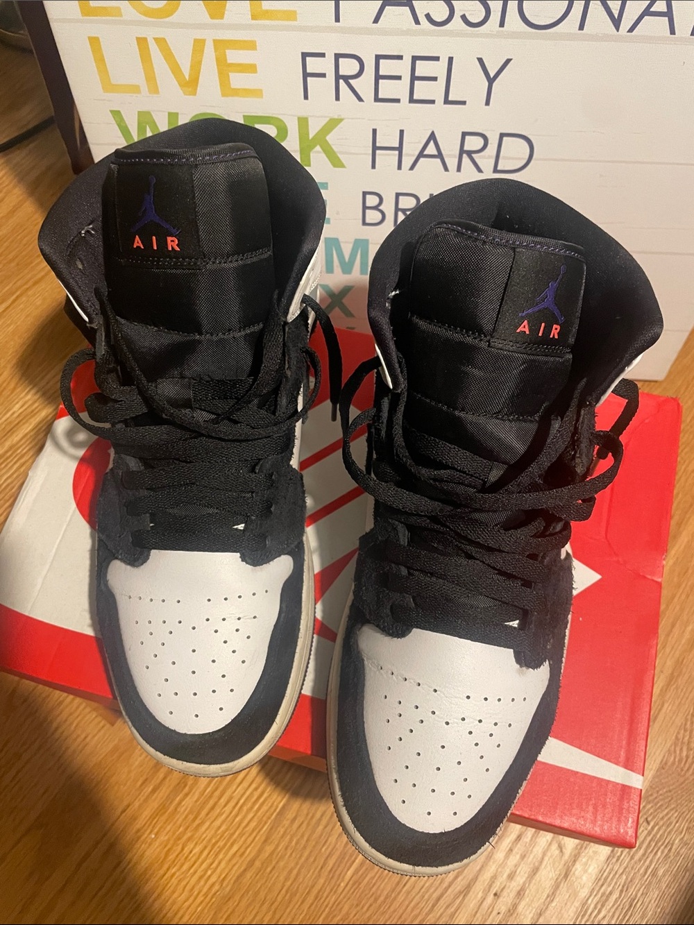 Men High-Top Jordan 1’s Basketball Sneakers - Black & White & Purple